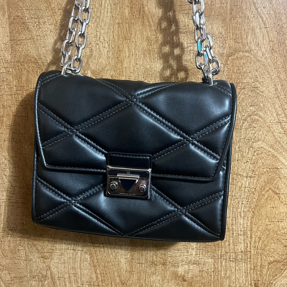 Michael Kors serena flap Black Quilted shoulder and Crossbody Bag Chain Strap - Picture 9 of 14